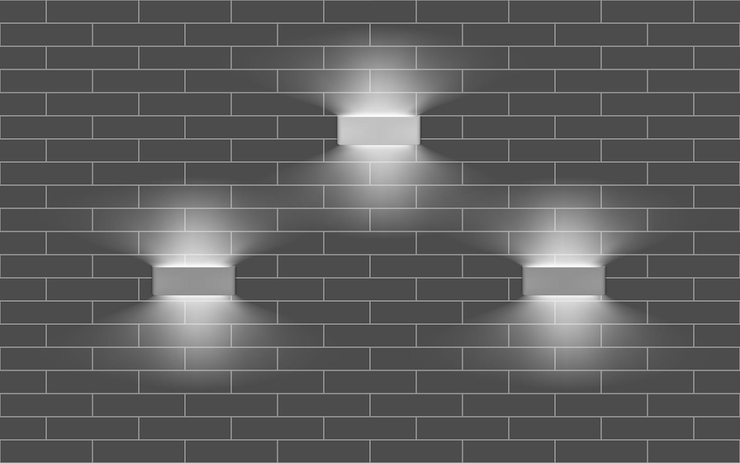 Vetor três lâmpadas com luz indireta na parede luzes interiores modernas ilustração vetorial realista