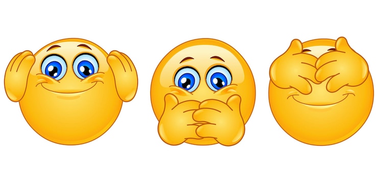 Vetor três macacos sábios emoji emoticons não ouvem o mal não falam o mal não veem o mal