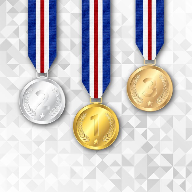 Vetor três medalhas que dizem o número 2 na parte de baixo
