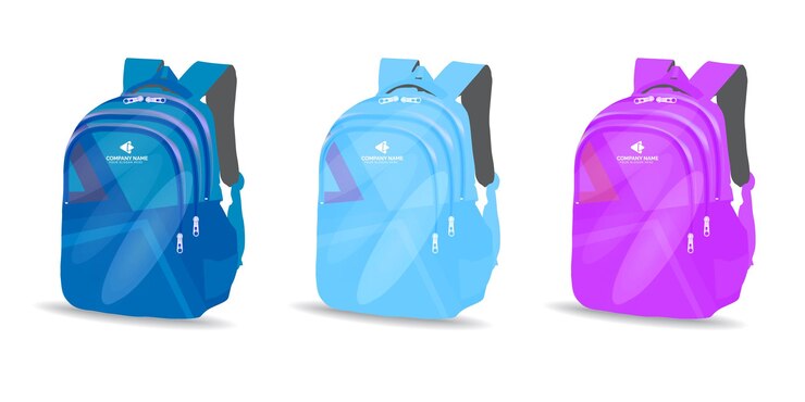 Vetor três mochilas de cores diferentes com cores e formas diferentes