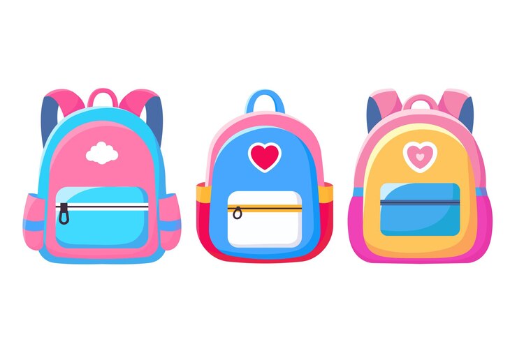 Três mochilas escolares diferentes Ilustração vetorial