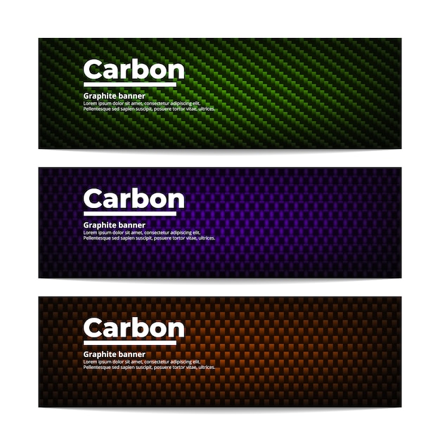 Três modelo de banners de fibra de carbono diferente. grafite colorido