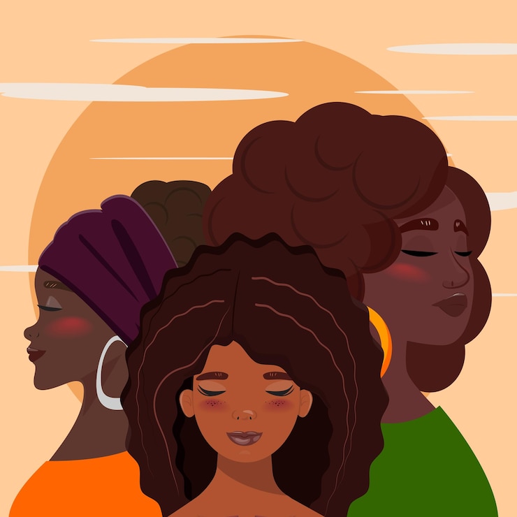 Vetor três mulheres negras impressionantes com os olhos fechados vidas negras são importantes