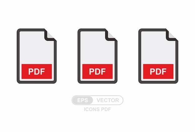 Vetor três pastas com a palavra pdf na parte inferior.