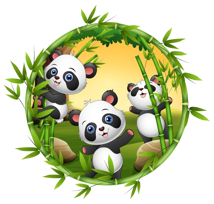 Vetor três pequeno panda estão jogando juntos