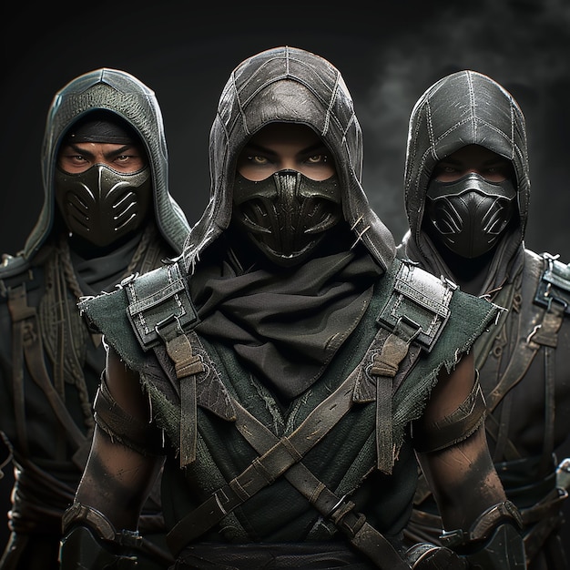 Vetor três personagens ninja principais de mortal kombat x