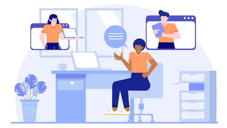 Vetor três pessoas estão fazendo chamadas de vídeo e reuniões virtuais