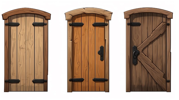Vetor três portas de madeira com o número 3 nelas