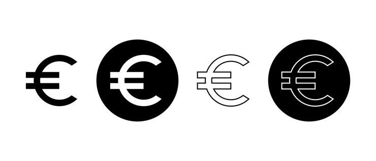 Vetor três símbolos com a palavra euro