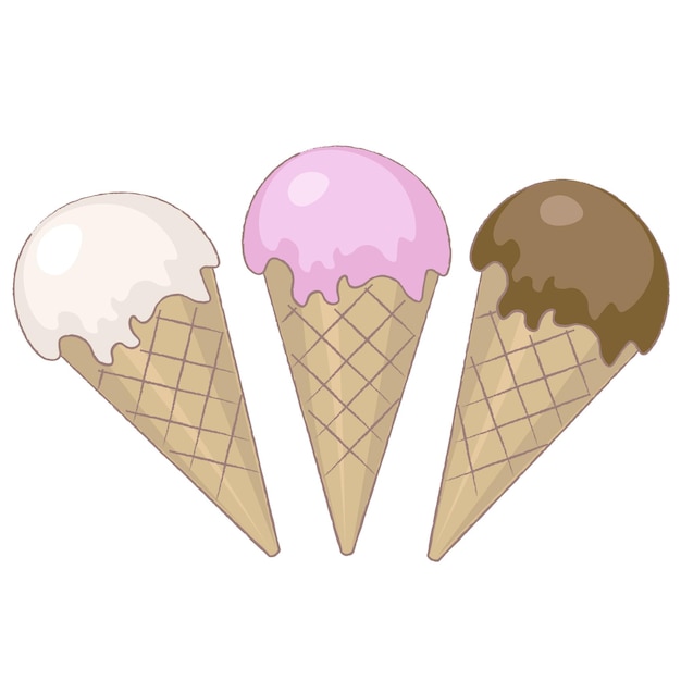 Três tipos de sorvete em um cone