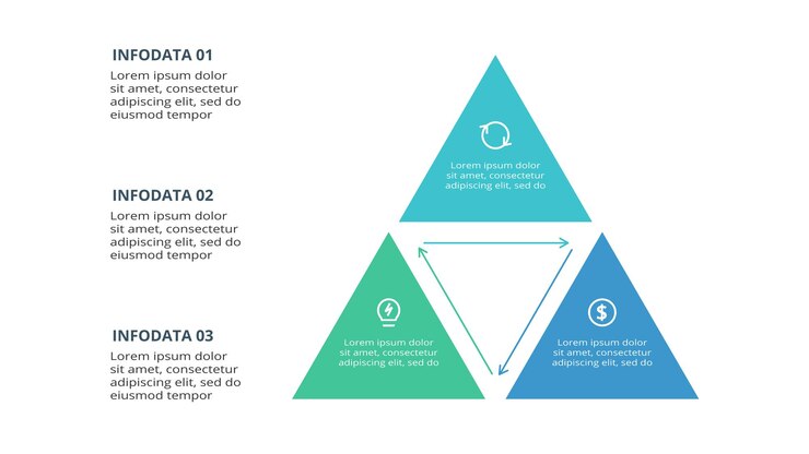 Vetor triângulo com modelo de infográfico de 3 elementos para ilustração vetorial de apresentações de negócios na web visualização de dados de negócios