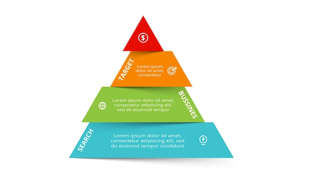 Triângulo com modelo de infográfico de 4 elementos para ilustração vetorial de apresentações de negócios na web visualização de dados de negócios