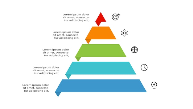 Triângulo com modelo de infográfico de 5 elementos para ilustração vetorial de apresentações de negócios na web visualização de dados de negócios
