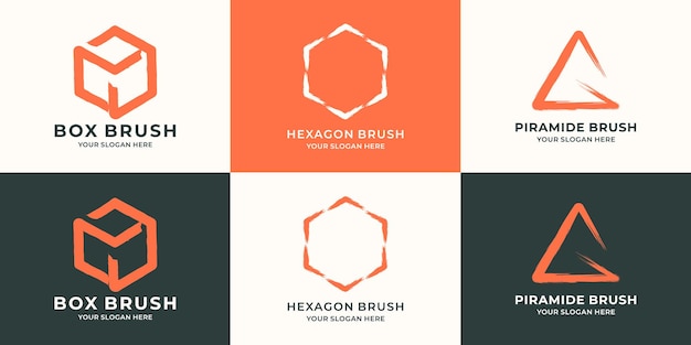 Triângulo de hexágono de caixa combinado com conceito de logotipo de pincelada