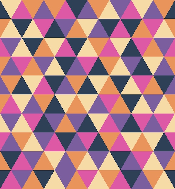 Triângulo retrô vetor sem costura padrão geométrico textura abstrata laranja rosa roxo mosaico pano de fundo