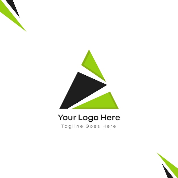 Vetor triângulo uma letra logotipo um logotipo inicial para empresas de tecnologia e empresas de ti em cores verde e cinza