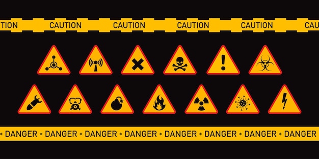 Vetor triângulos amarelos de alerta sinal de perigo