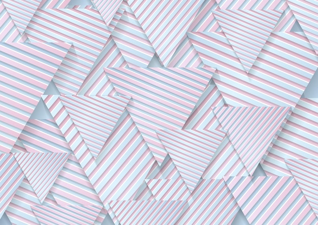 Triângulos de papel azul e rosa com textura de padrão listrado Retro tech fundo geométrico abstrato Design vetorial