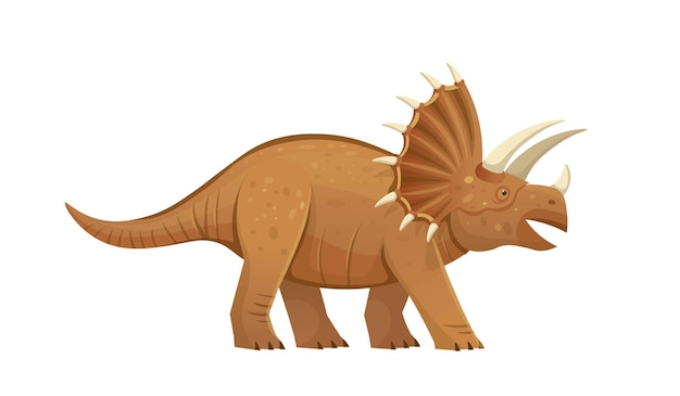 Triceratops era um dinossauro perigoso triceratops com um grande babado ósseo e três chifres no crânio vector cartoon dinossauro