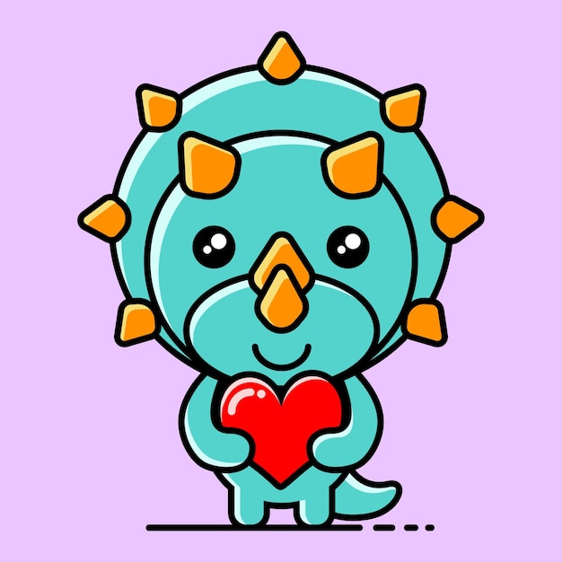 Triceratops Kawaii fofo com símbolo de amor