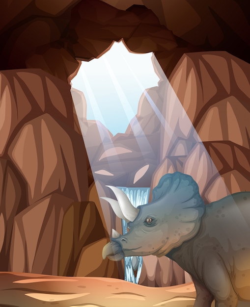 Vetor triceratops vivendo na caverna