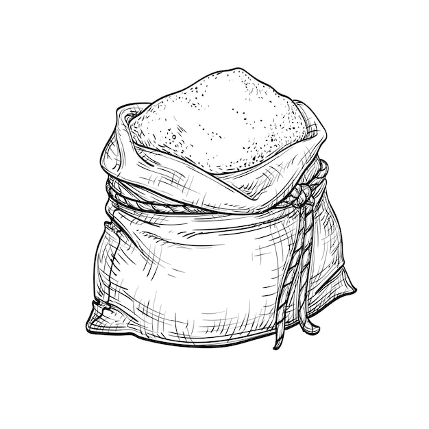 Vetor trigo e saco de farinha esboço de giz no quadro negro mão desenhada ilustração vetorial estilo retro