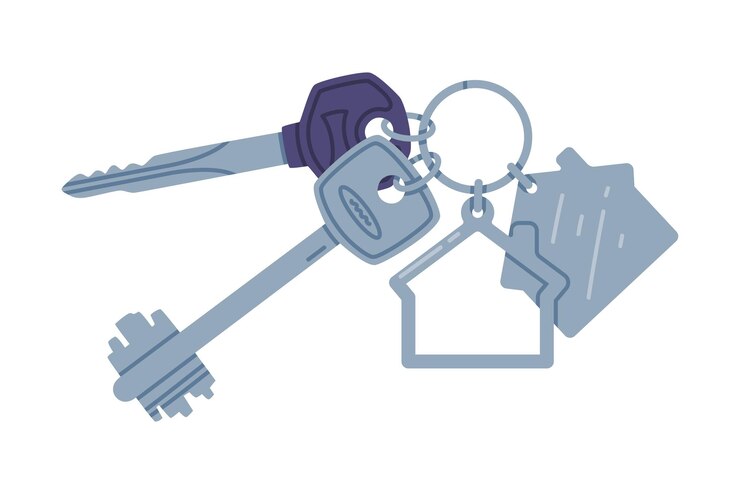 Vetor trinket com chave pendurada com ilustração vetorial de chaveiro