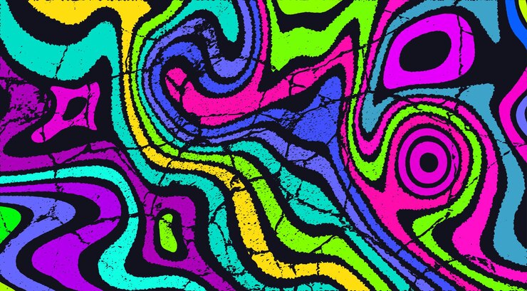 Vetor trippy strip padrão psicodélico neon grunge fundo ondulado