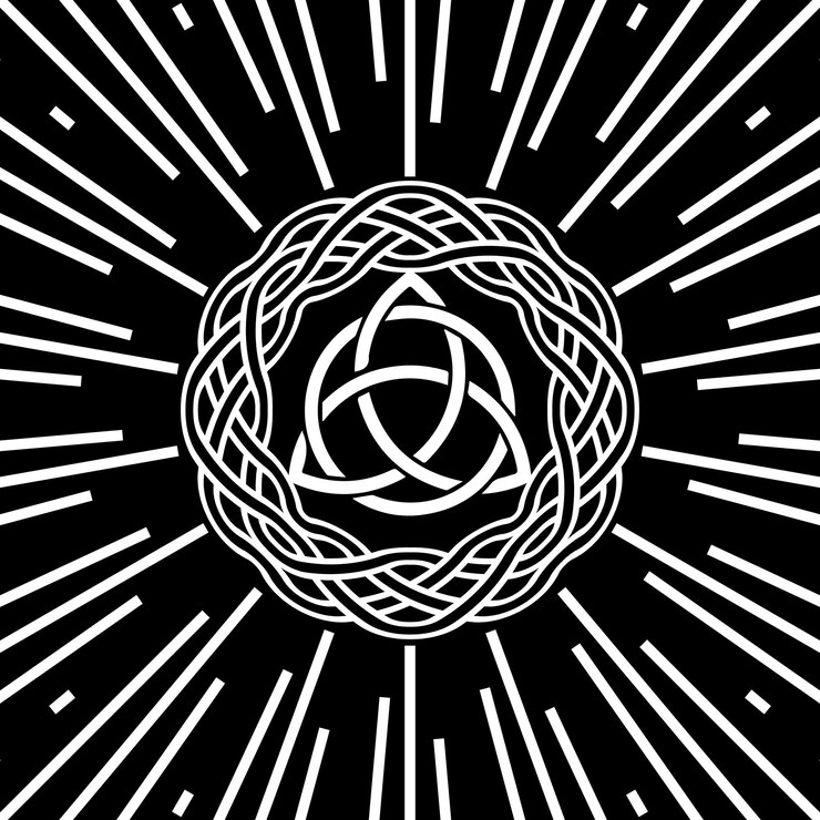 Vetor triquetra, trinity knot, símbolo wicca de proteção. conjunto de nó de trindade celta branco isolado