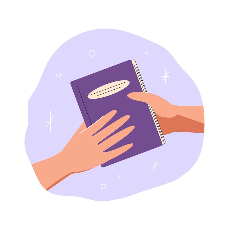 Vetor troca, compra ou doação de livros. mãos dando livros. conceito de amantes de livros, educação, leitura