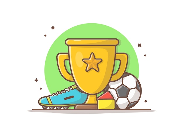 Troféu de futebol esporte com bola de futebol e sapatos vector clip-art ilustração