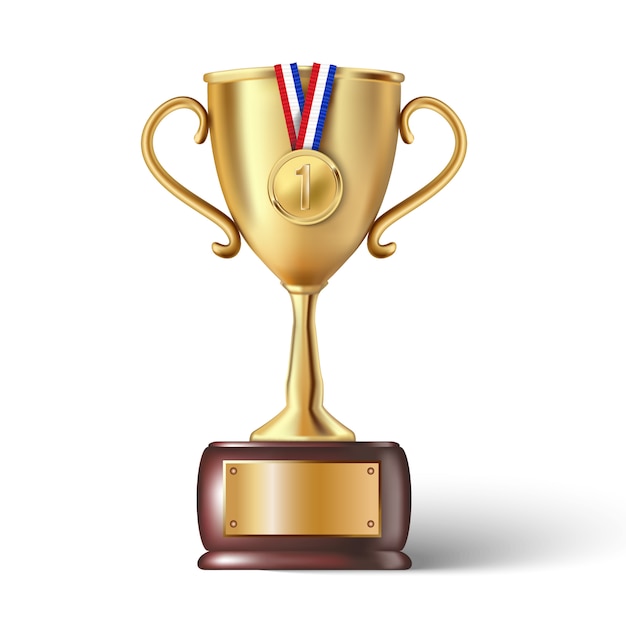 troféu de ouro com medalha de ouro e espaço para seu texto.