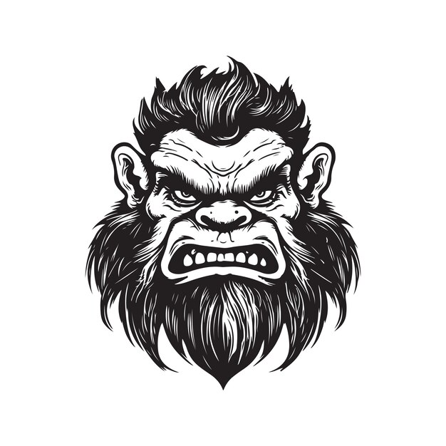 Troll logo vintage conceito de arte de linha preto e branco ilustração desenhada à mão