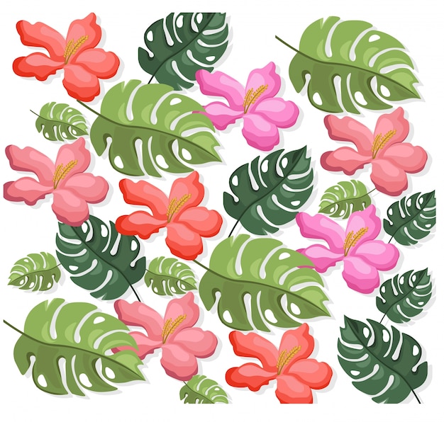 Tropico deixa padrão ilustrações vetoriais de fundo colorido