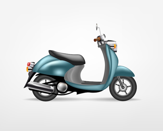 "Trotinette" elétrico azul na moda, no fundo branco. moto elétrica, modelo para branding e publicidade.