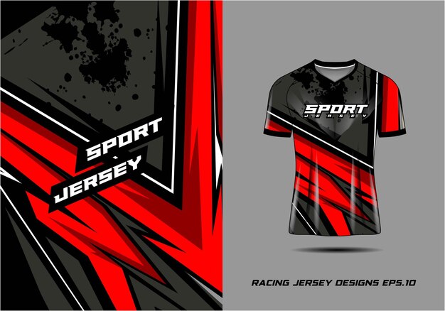 Tshirt esportivo design de respingo de tinta vermelha para camisa de corrida ciclismo jogos de futebol vetor premium