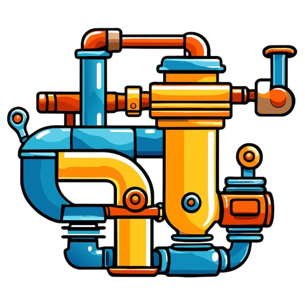 Vetor tubo de água com válvula e medidor de elementos do sistema de tubos de pressão