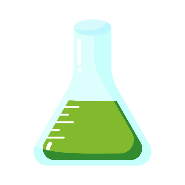 Tubo de laboratório de desenho animado com material de química escolar líquido verde estilo doodle