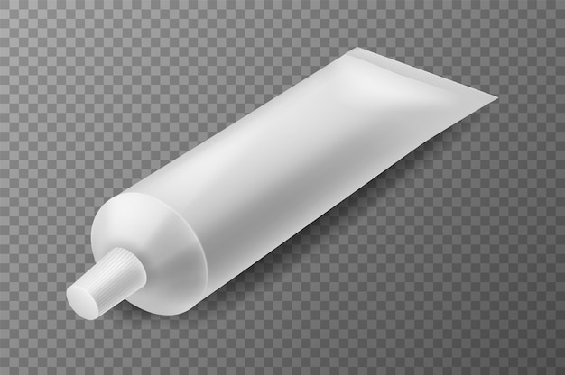 Tubo de pasta de dente ou creme realista pacote branco em branco maquete medicina ou caixa de cosméticos para marketing branding modelo vazio vista de ângulo embalagem vetorial isolada em fundo transparente