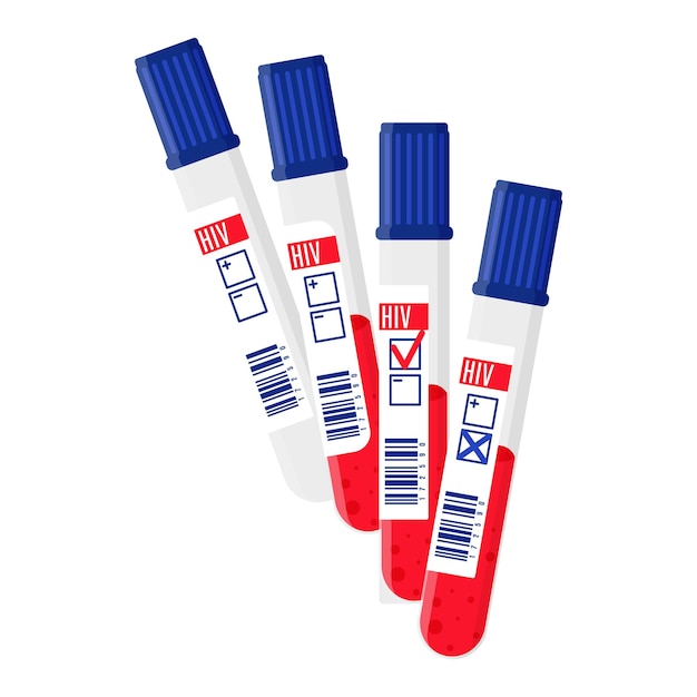 Vetor tubos de ensaio de desenho vetorial com teste de sangue para hiv.