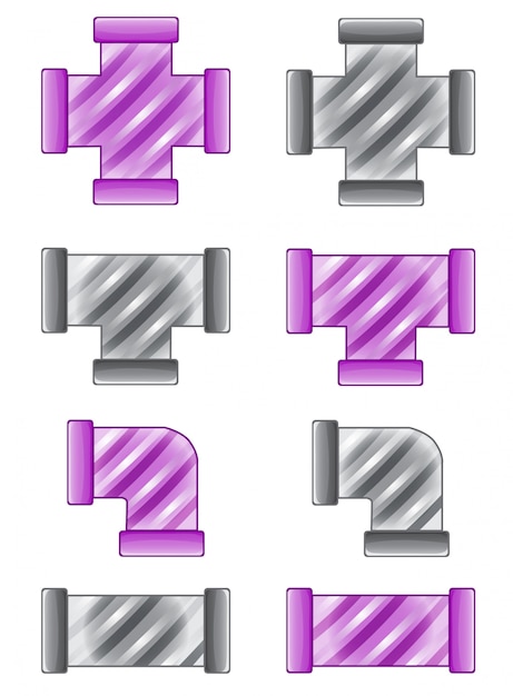 Tubos encanamento cor roxo e cinza doces ícone definido em diferente.