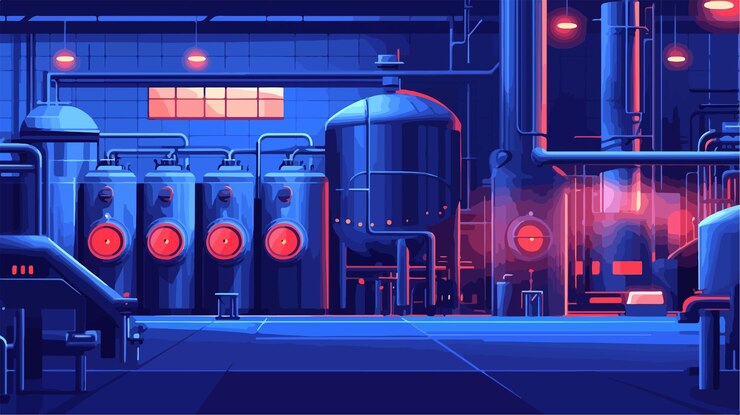 Vetor tubos industriais de aço em fábricas de cerveja