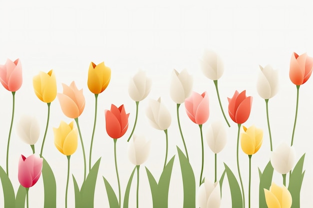 Vetor tulipas brancas cor-de-rosa e amarelas