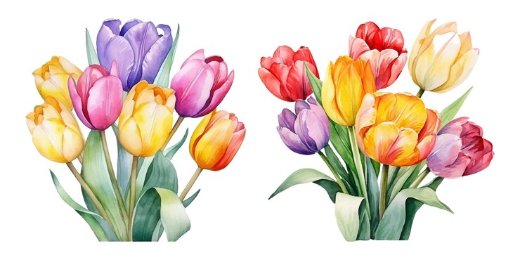 Vetor tulipas de aquarela bonitas
