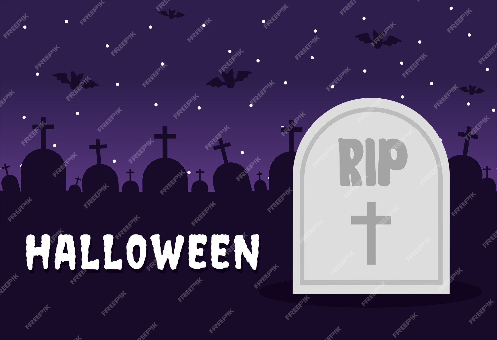 Túmulo de halloween no desenho do cemitério, tema assustador | Vetor Premium