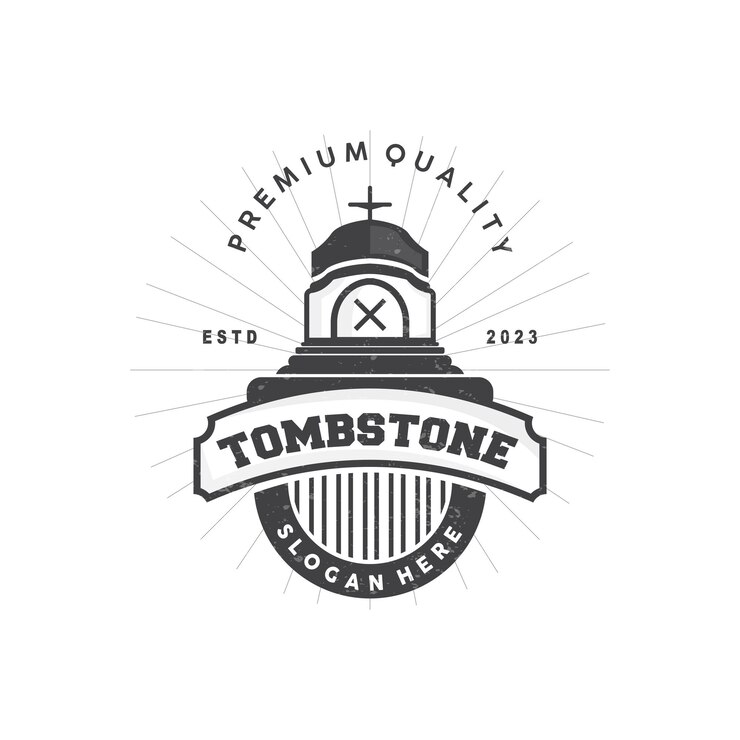 Vetor túmulo logotipo túmulo cemitério cruz vector rótulo vintage retrô design inspirador