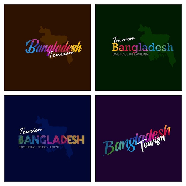 Turismo bangladesh tipografia logotipo fundo conjunto