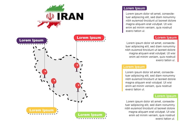 Turismo infográfico de localização de viagens do irã e conceito de férias lugares populares do irã