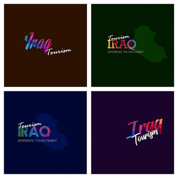 Turismo iraque tipografia logotipo fundo conjunto