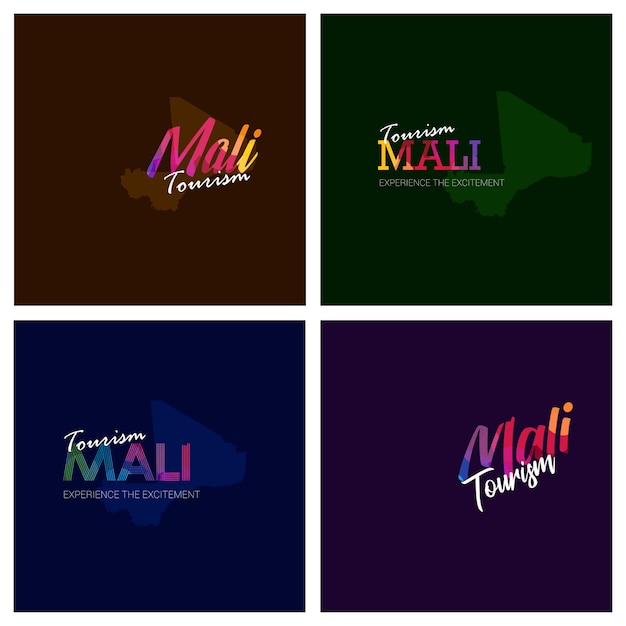 Turismo mali tipografia logotipo fundo conjunto